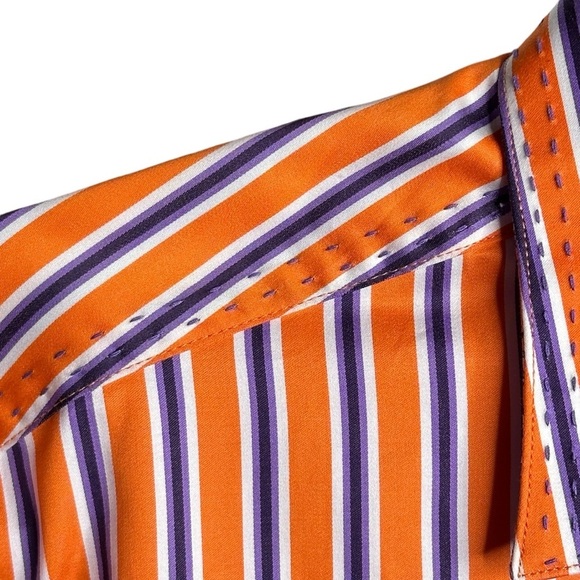 Bugatchi Orange Purple Striped Long Sleeve Button-Up Dress Shirt Sz M Modern Fit - Picture 5 of 15